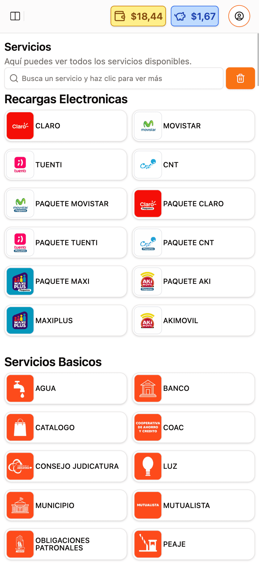 Vista de RecargaloYa en móvil